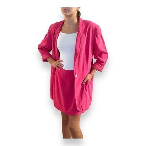 Vintage silk suit pink oversized blazer wrap mini skirt matching set Clueless